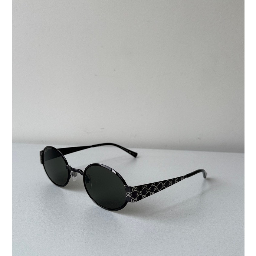 New Gucci Gg1854s Black Metal Round Logo Sunglasses $610